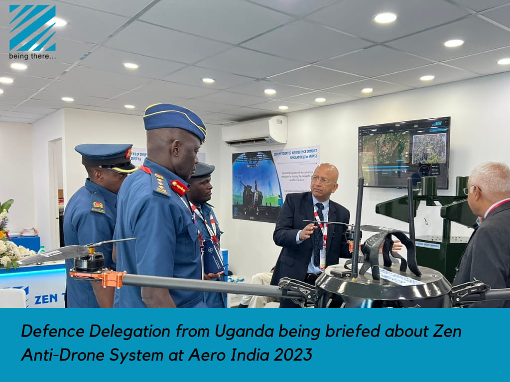 Defence Delegation from Uganda being briefed about Zen Anti-Drone System at Aero India 2023