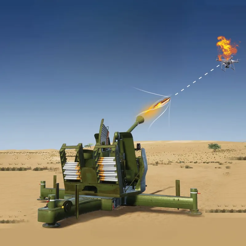 L-70 air defence gun cued by the Zen hard kill anti drone system, engaging and destroying a drone