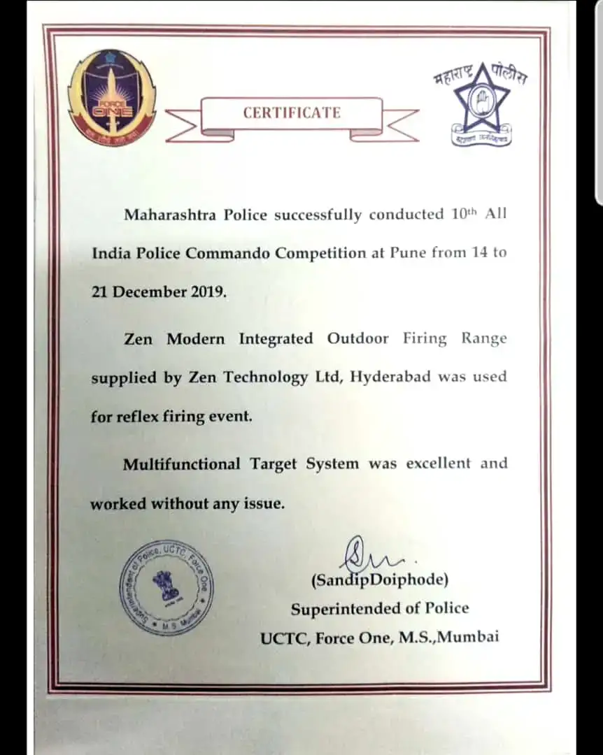 Certificate from Force One, Maharashtra Police