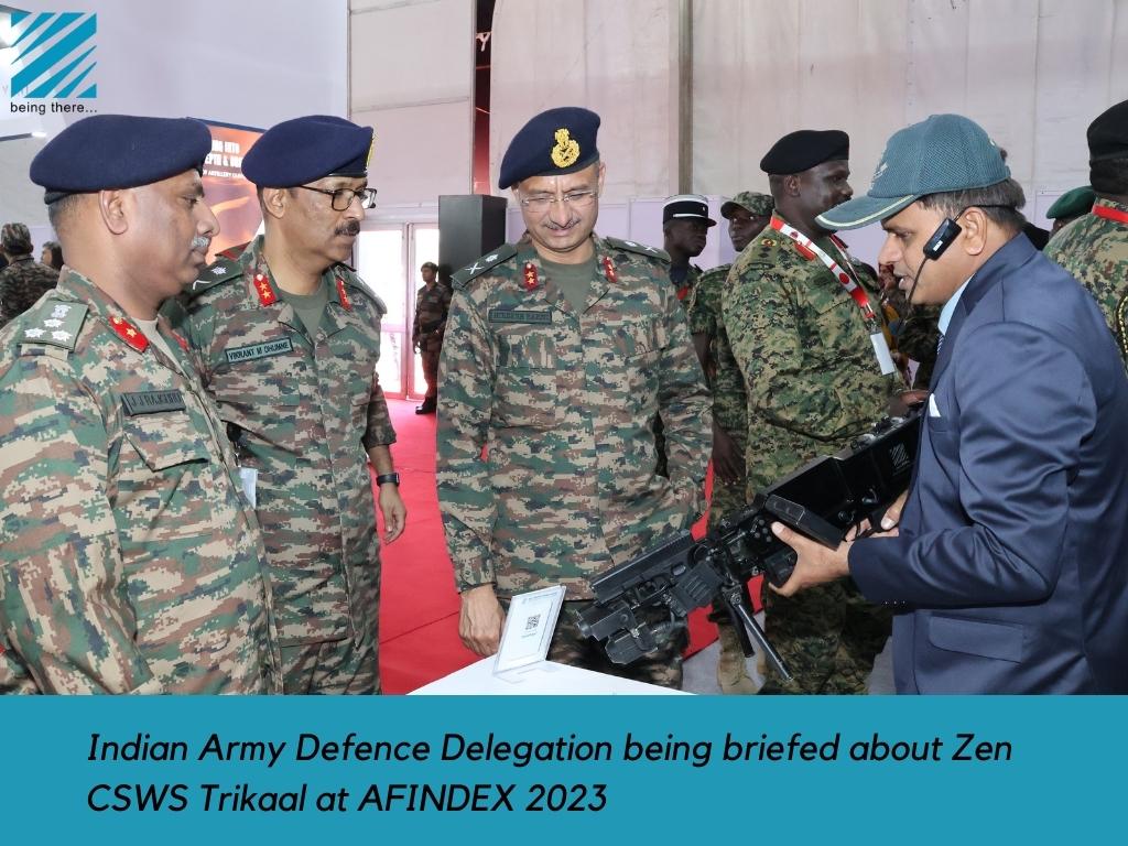 Indian Army Defence Delegation being briefed about Zen CSWS Trikaal at AFINDEX 2023