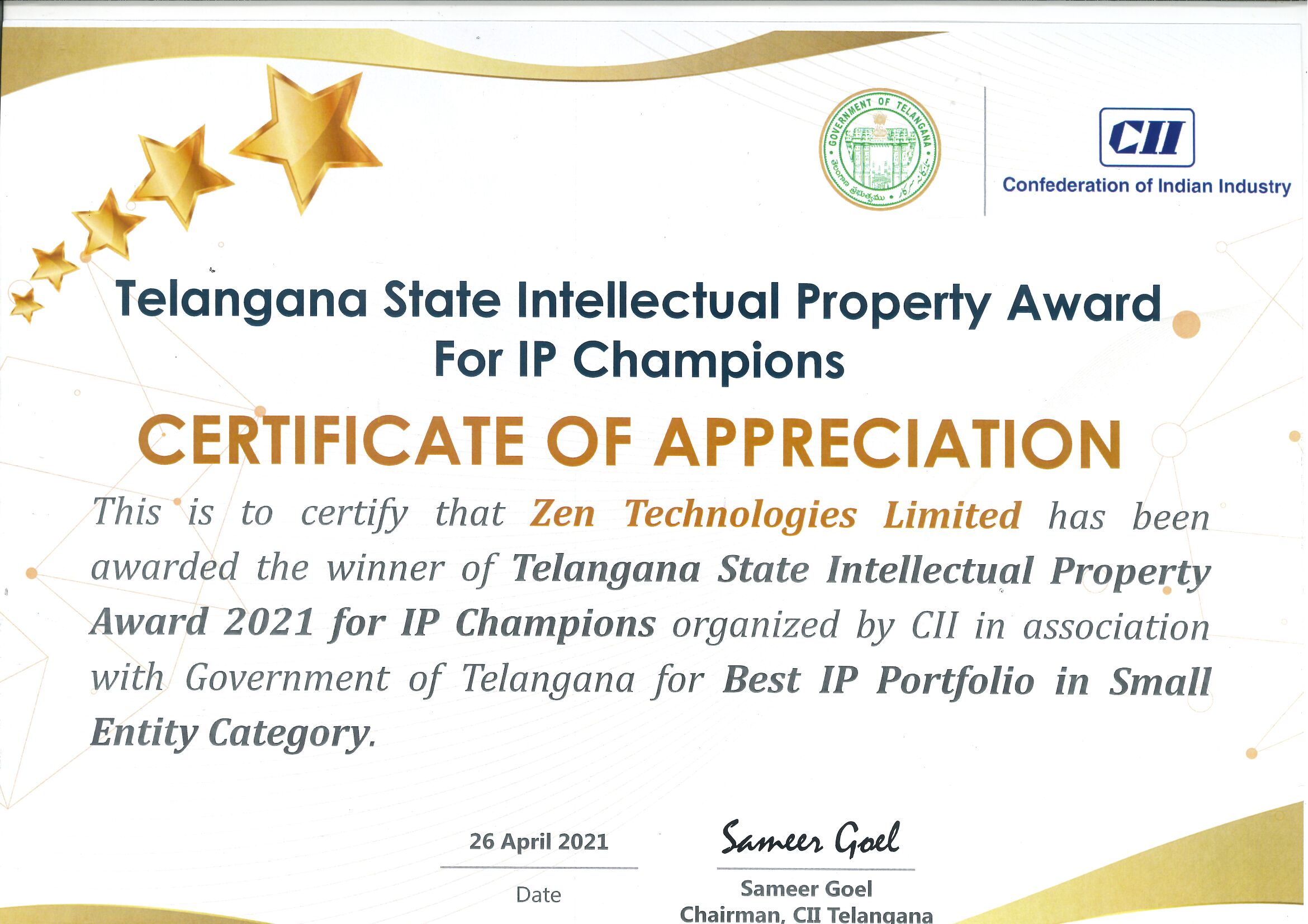 Telangana State Intellectual Property Award 2021